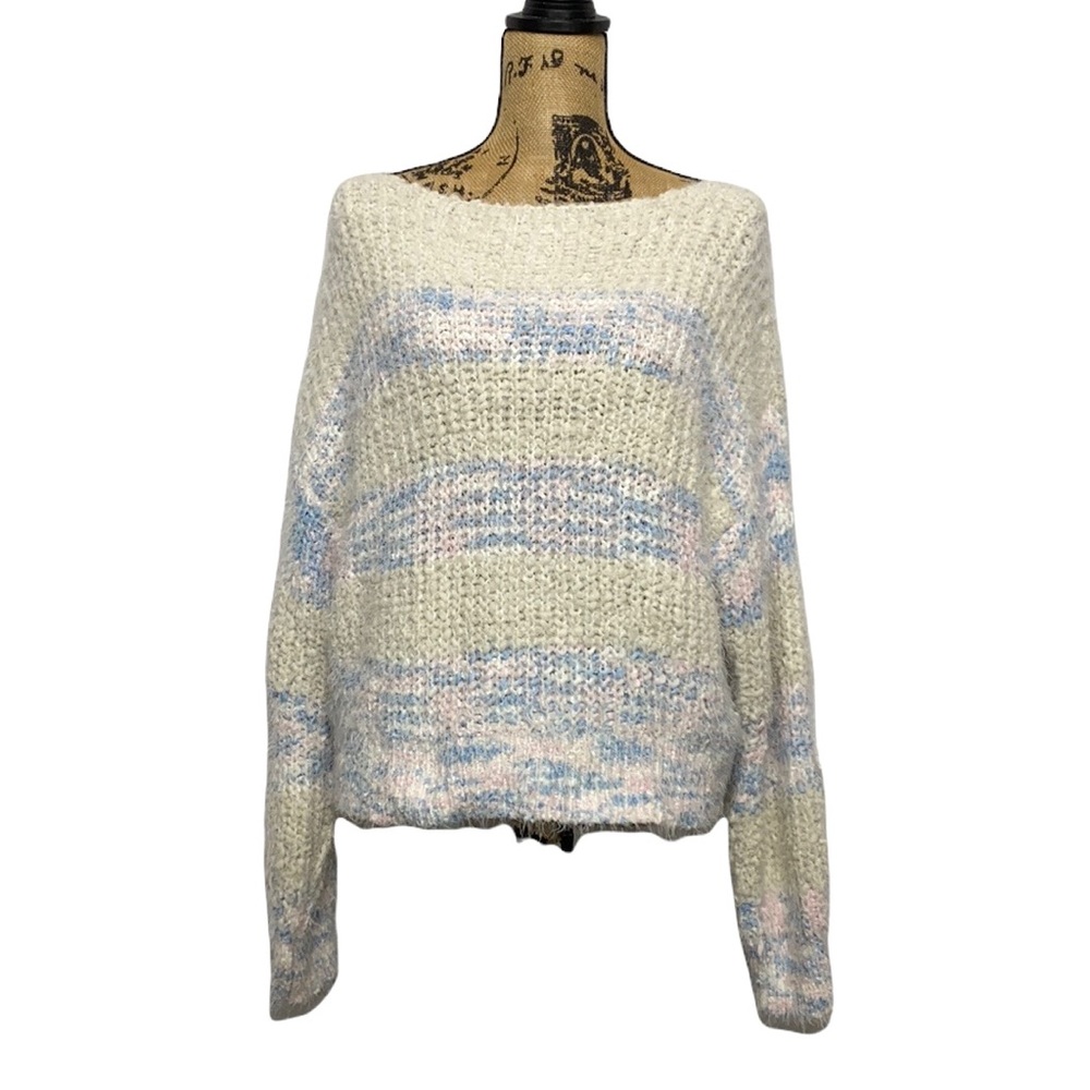 Striped Scoop Neck Sweater L